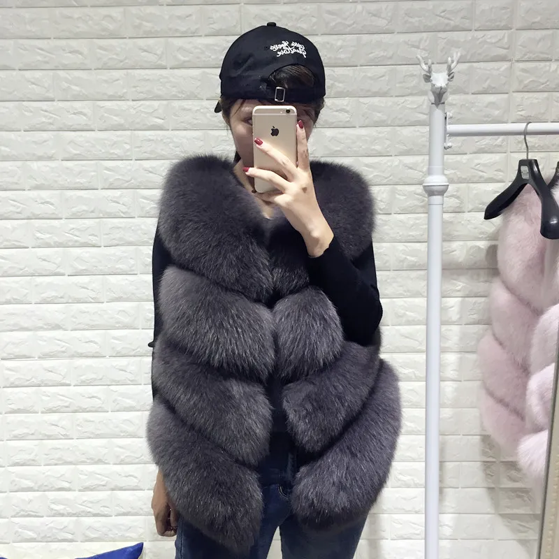 Luxury Real Fox Fur Vest Women Real Natural Fox Fur Vest Coat Real Fox Fur Jacket Fashion Warm Thicken Fur Outwear For Women 7XL