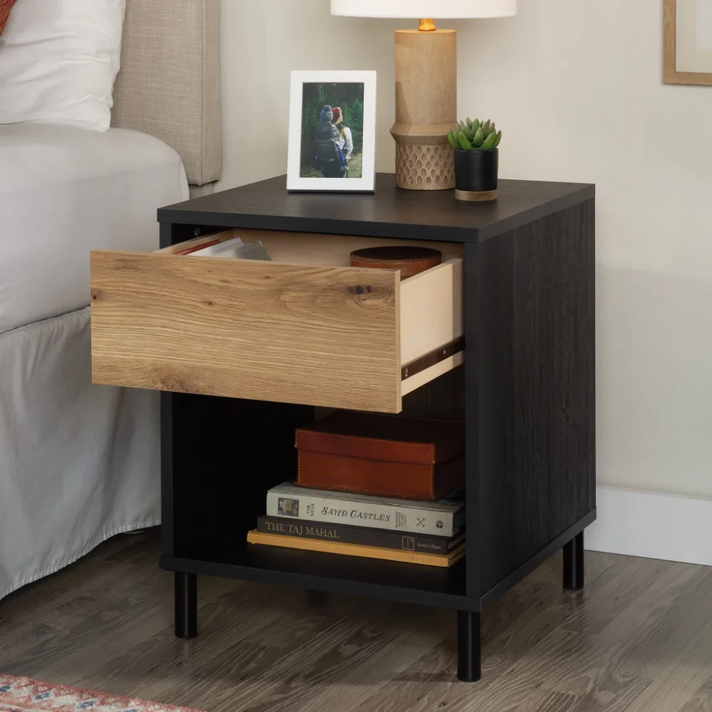 

Mitlame Acadia Way Nightstand with Drawer and Open Storage, Raven Oak Finish Warm Furniture Decoration Unique Rural Style