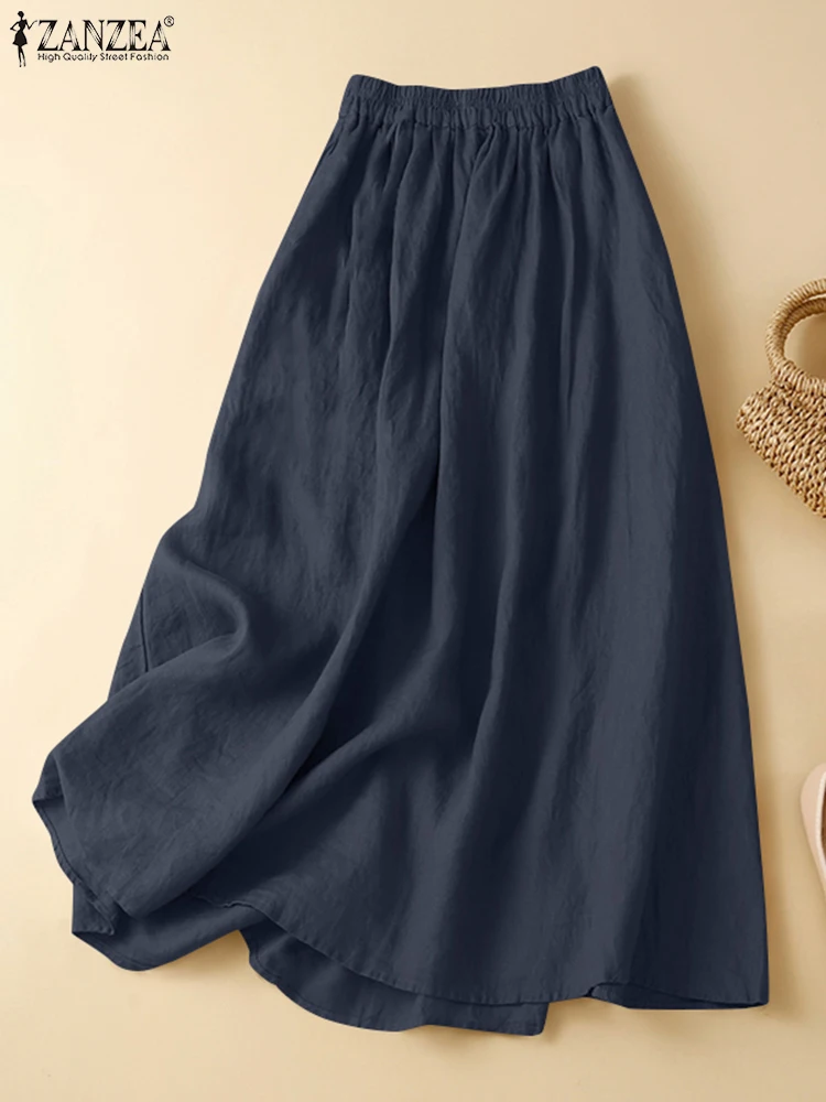 ZANZEA женские хлопковые юбки-миди в стиле Харадзюку 2024 повседневные однотонные
