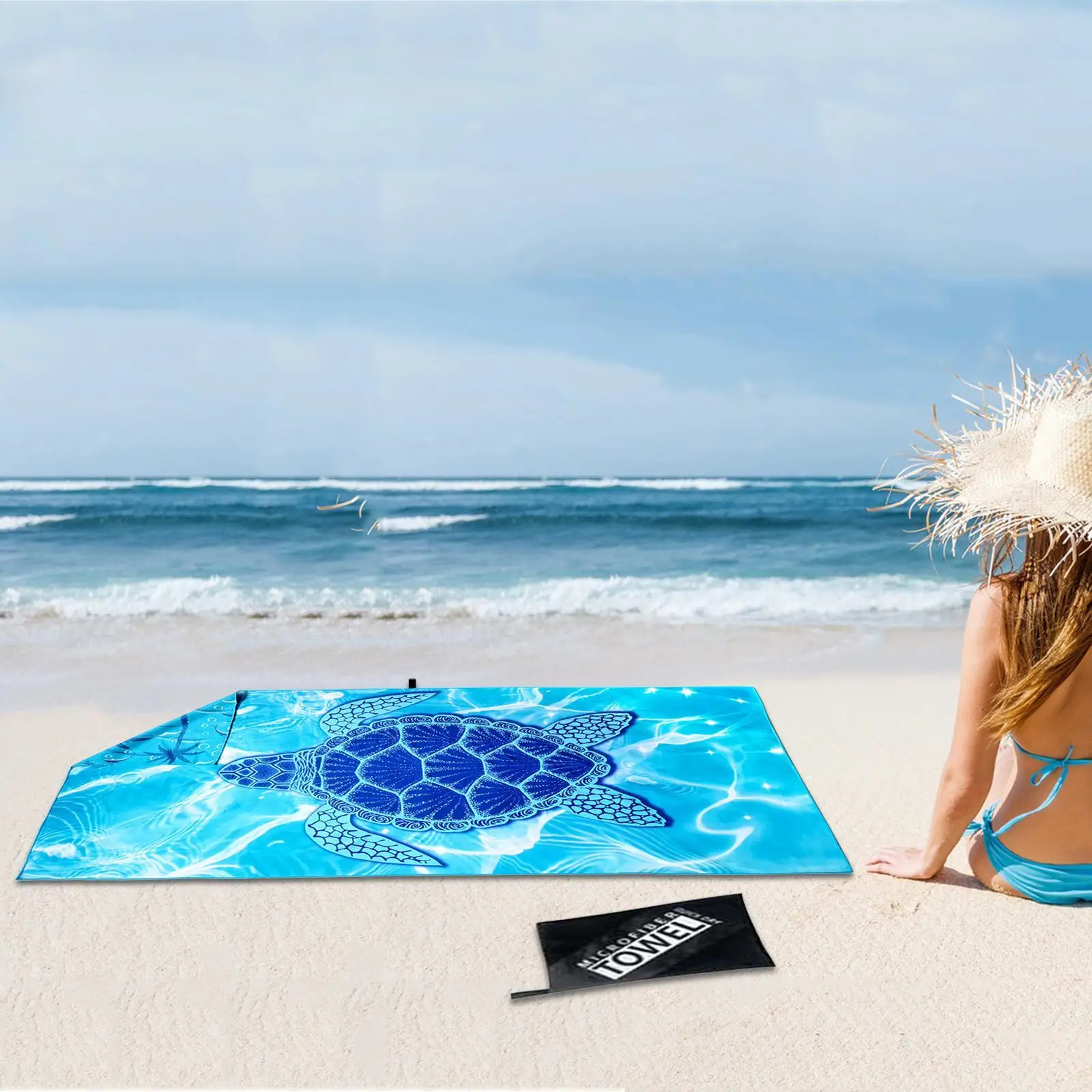 Легкое пляжное полотенце с принтом синей черепахи для мужчин и женщин