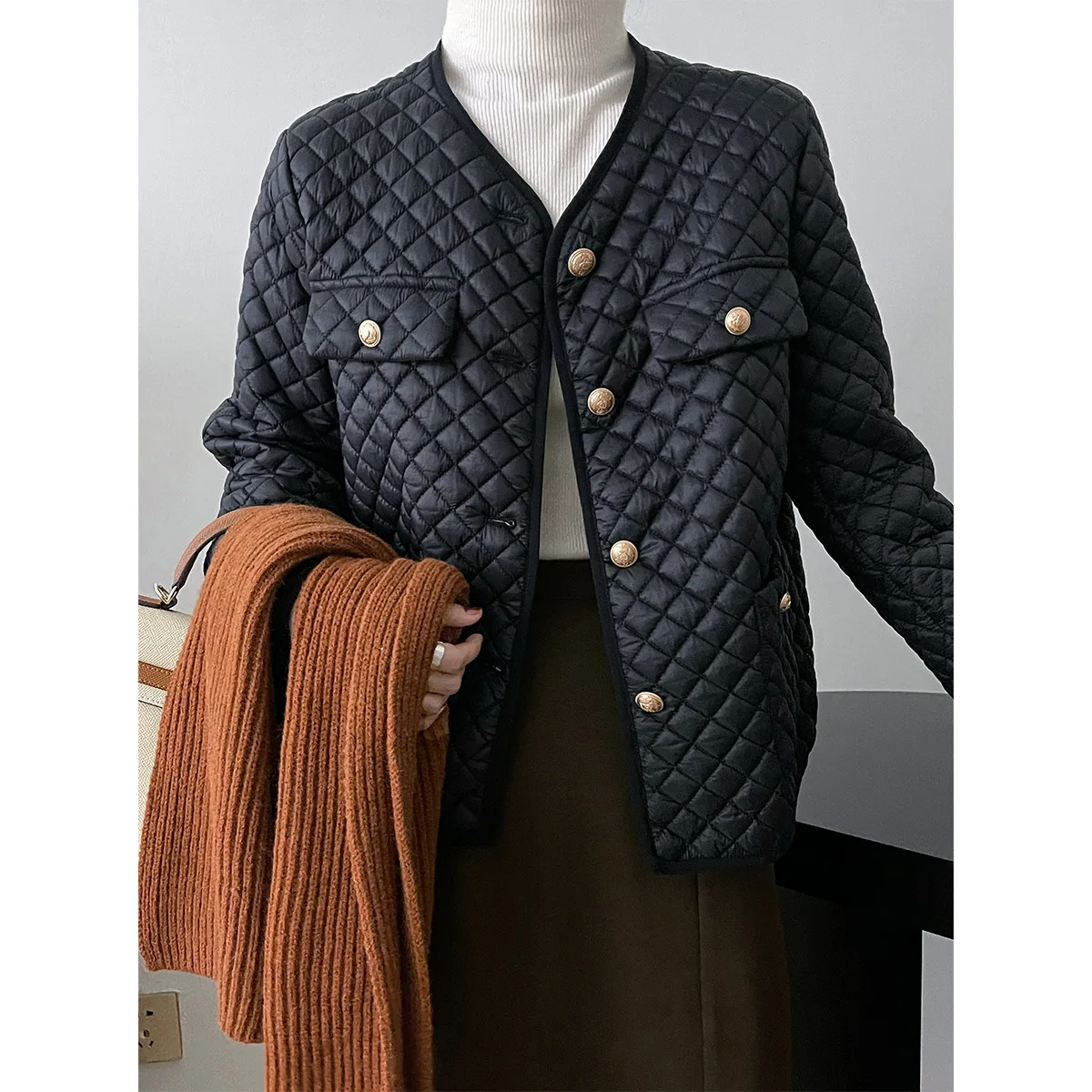 Temperament Cotton Clothing V-Neck Short Section 2022 Winter Celebrity Wind Thin Jacket Female