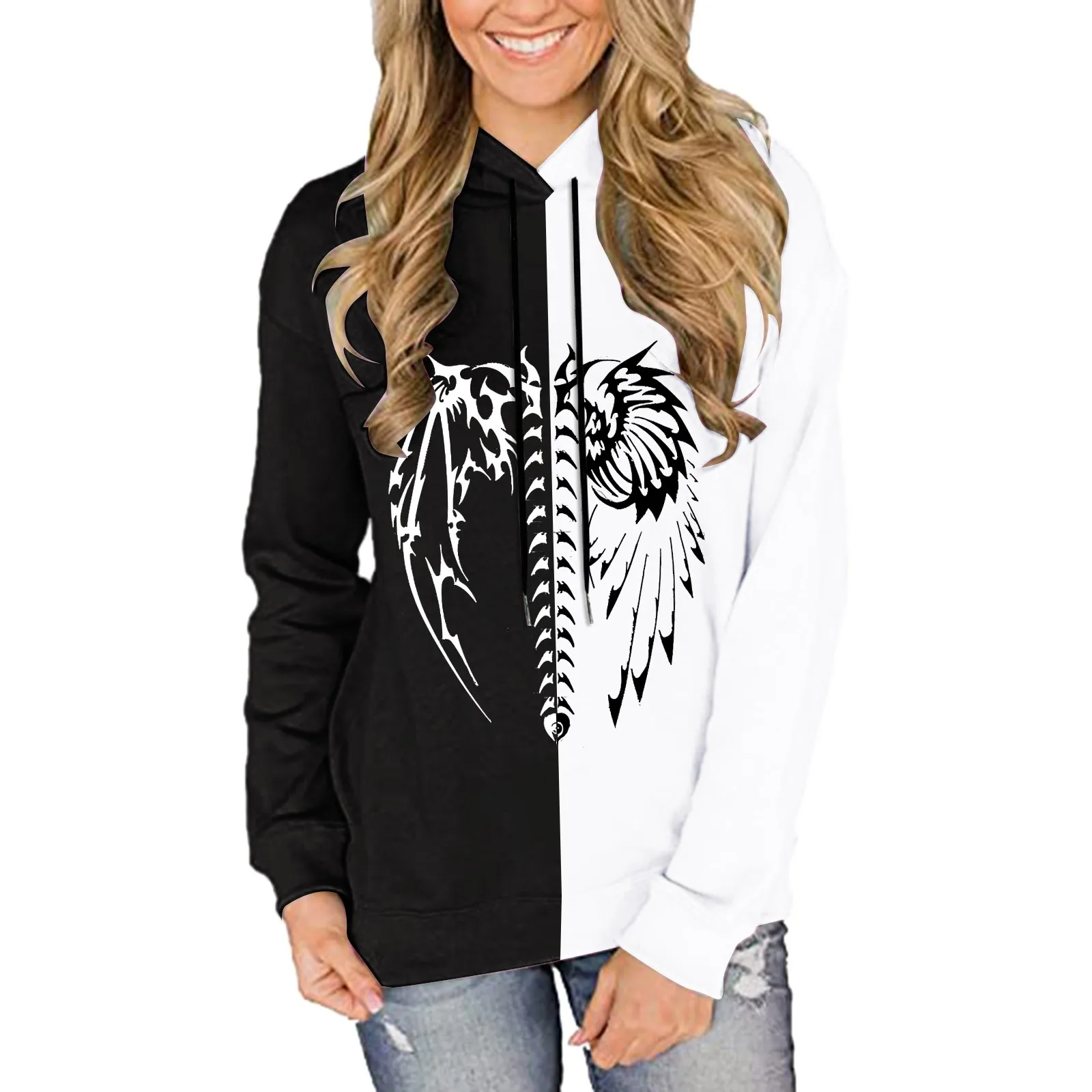 

Женский Свободный свитшот с длинным рукавом и принтом в стиле панк