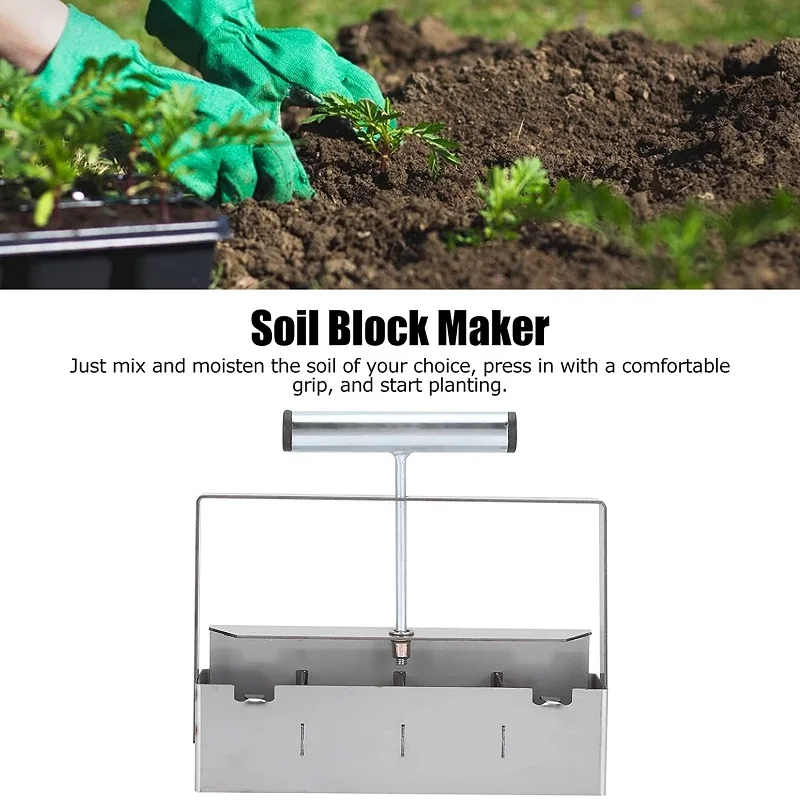 

Stainless Steel Manual Quad Soil Blocker With Comfort-Grip Handle Create 2" Soil Block For Seedlings Cuttings Greenhouses