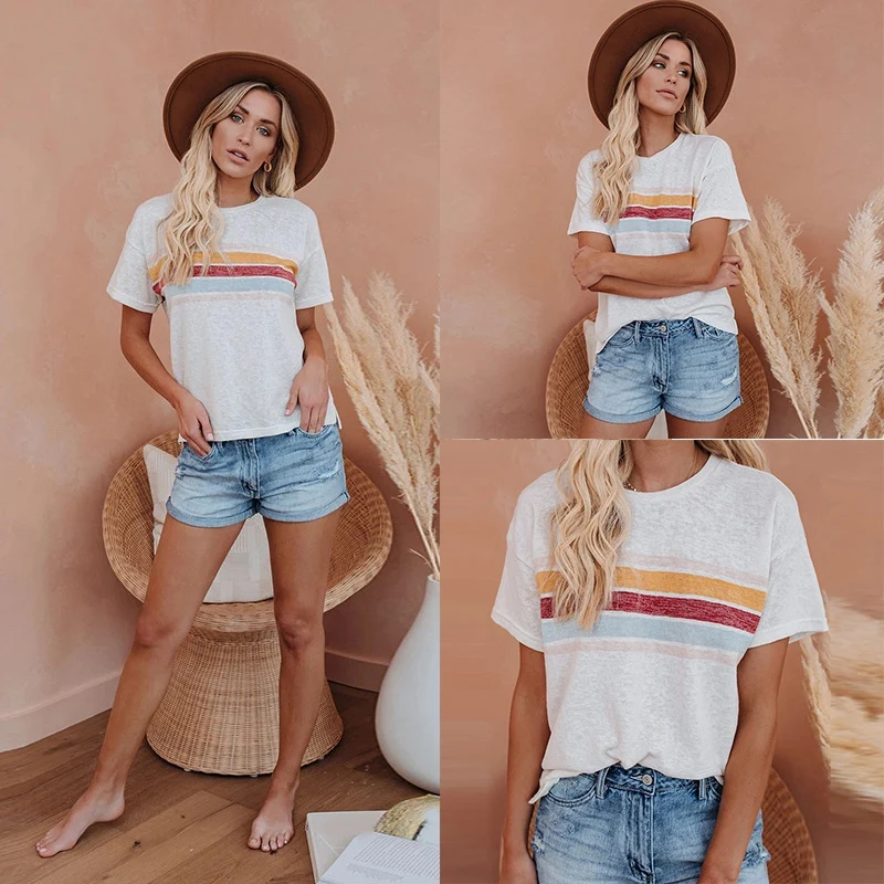 

Женские летние футболки с коротким рукавом и круглым вырезом, Женские повседневные футболки, женские топы