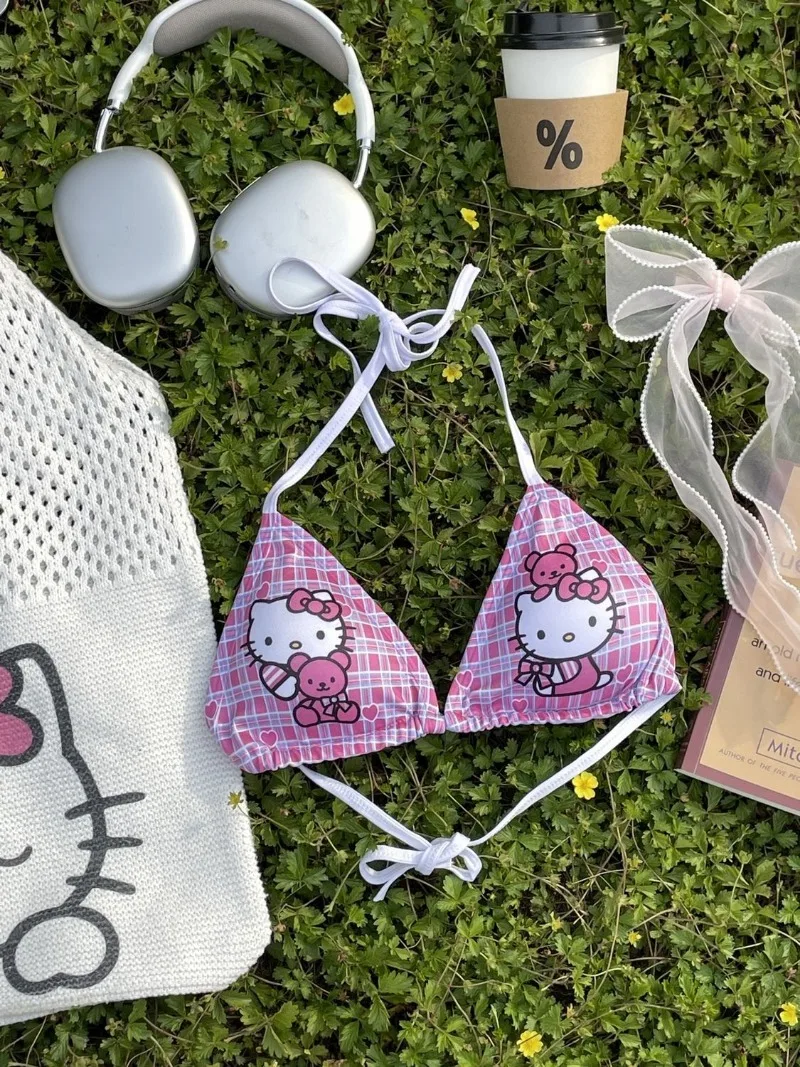 Новый женский купальник-бикини hellokitty милый купальник с американской горловиной