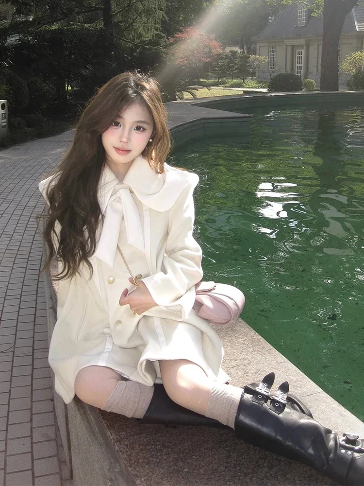 Французское высококачественное Ретро милое шерстяное пальто с кукольным