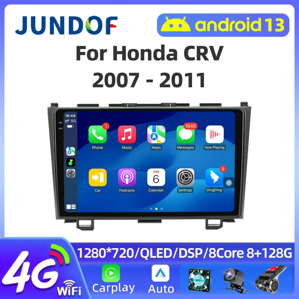 JUNDOF Android 13 автомобильное радио для Honda CR-V 3 RE CRV 2007-2011 мультимедийный видеоплеер 2 Din