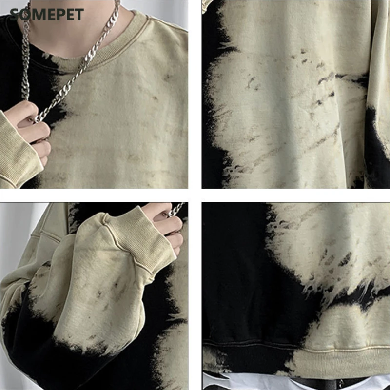 Мужские толстовки без капюшона с принтом тай-дай Подростковая уличная