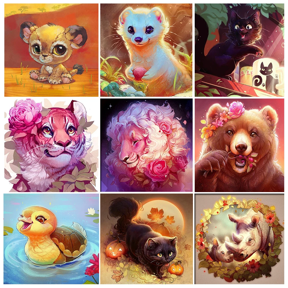 

Full Diamond Painting 5D DIY Painting Animal Lion Tiger Inlaid Embroidery Diamond Animal Cross Stitch Kit Art Deco Painting