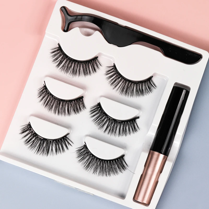 Magnetic Eyelashes 3D Mink Eyelashes Makeup Magnetic Lashes Eyeliner Tweezers Set Natural False Lashes Short Faux Cils