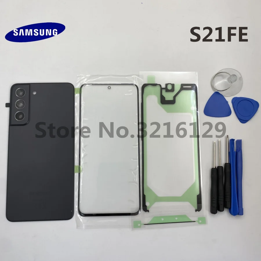 

Original Back For SAMSUNG Galaxy S21 FE 5G G990 6.4" Back Battery Cover Rear Door Housing Case+Front Screen Glass With OCA+Tool