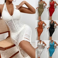 women bodycon hollowout backless dress femme summer knit see through halter beachwear sexy beach cover ups party outfit coverup