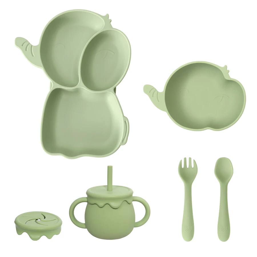 

4/5/6 PCS BPA Free Baby bibs Cartoon elephant Bowls Plates Spoons fork sets bebe cup dinner Dishes feeding baby stuff
