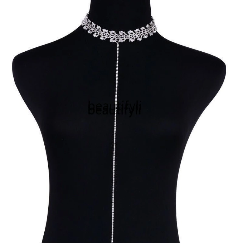 

Zqpopular Ожерелье Стразы в европейском и американском стиле женские длинные цепочки для тела сексуальная Подвеска длинное ожерелье до ключиц