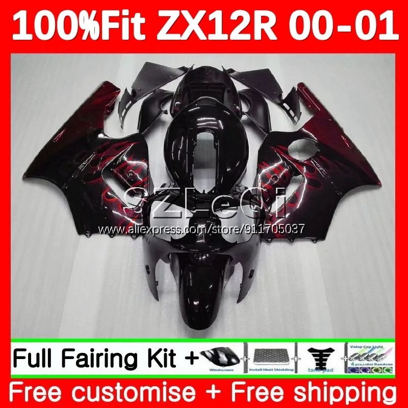 

red flames OEM Injection For KAWASAKI NINJA ZX 1200 12R 1200CC ZX1200 C ZX 12 R ZX-12R ZX12R 00 01 2000 2001 Fairing 115LQ.4
