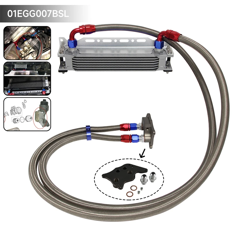 

7/9/10 Row AN10 Oil cooler w/ Mounting Bracket+Adapter Hose Kit For BMW Mini Cooper S Supercharger R56 1.6L 06-12 Black/Silver
