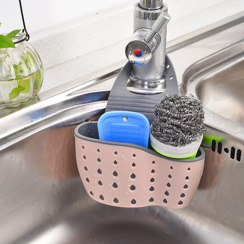 Home Storage Drain Basket Kitchen Sink Holder Adjustable Soap Sponge Shlf Hanging Drain Basket Bag Kitchen Tools