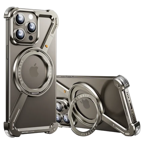 Oatsbasf Z-образная металлическая фотовспышка для iPhone15/Plus/Pro/ 15 Pro Max, защитный чехол для телефона, бампер с держателем с вращением на 360 °