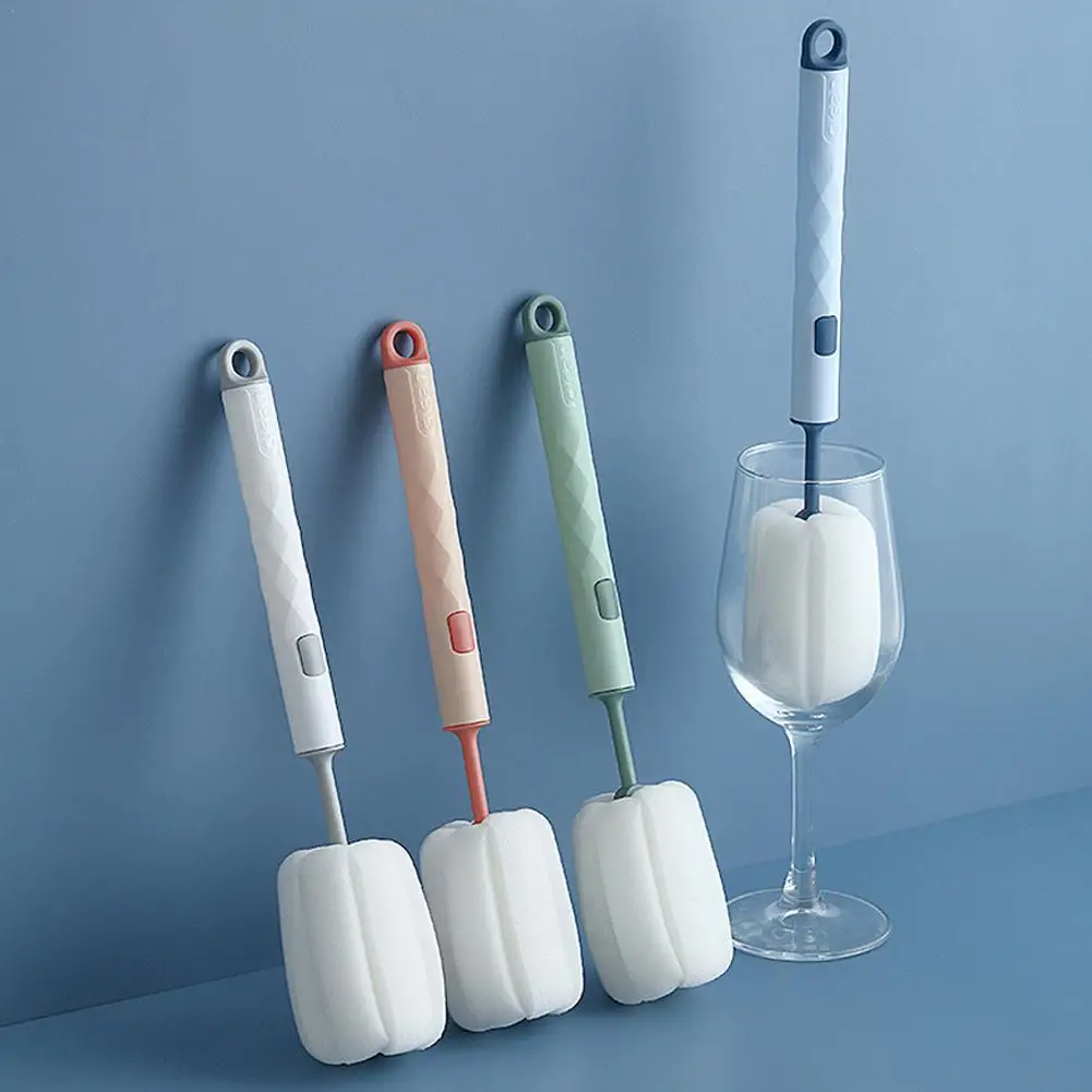 

4 Colors Removable Sponge Cup Brush Simple Glass Water Bottle Cleaner Brush With Long Handle Household Kitchen Cleaning Tools