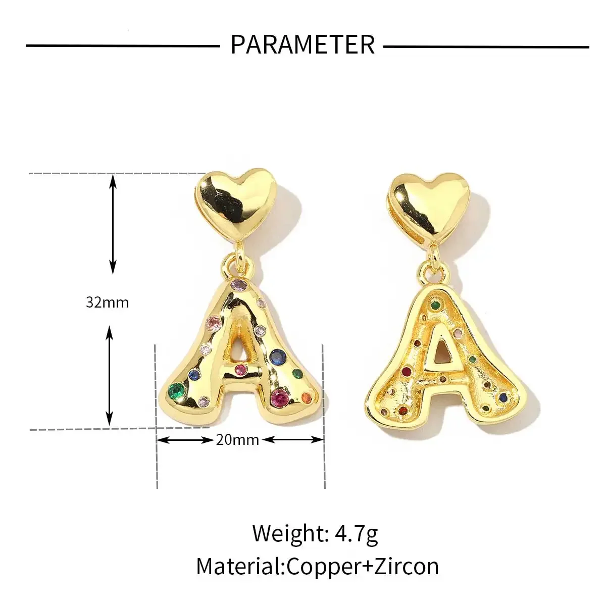 Vnistar 18-каратное золото цвет никогда не выцветает медь CZ сердце имя начальная