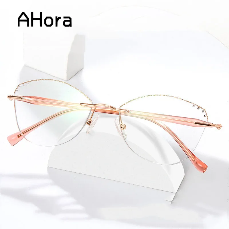 

Ahora Luxury Lady's Rimless Reading Glasses Ultralight Alloy Crystal Presbyopia Eyeglasses Blocking Blue Light Eyewear +1.0to+3.