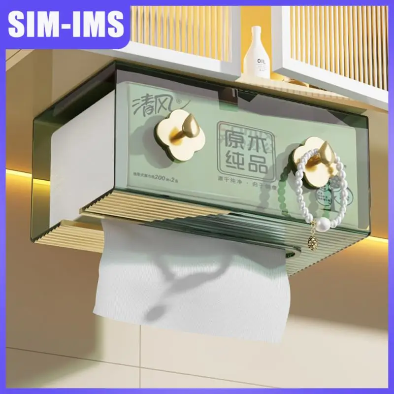 

Multifunctional Easy Cleaning Paper Tissue Holder Large Capacity Tissue Container Punch Free Strong Load-bearing Transparent