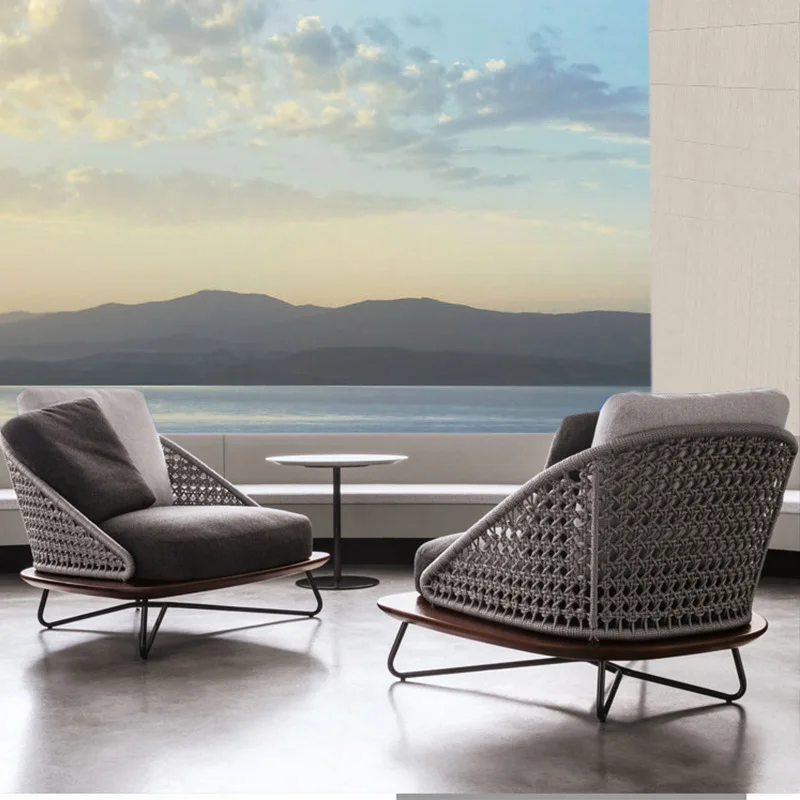 

Outdoor rattan sofa chair Nordic solid wood outdoor balcony outdoor double waterproof sun-proof rattan sofa courtyard furniture