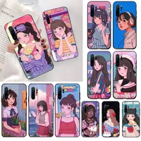 ins japanese anime illustration girl lovely phone case for huawei honor mate 10 20 30 40 i 9 8 pro x lite p smart 2019 nova 5t