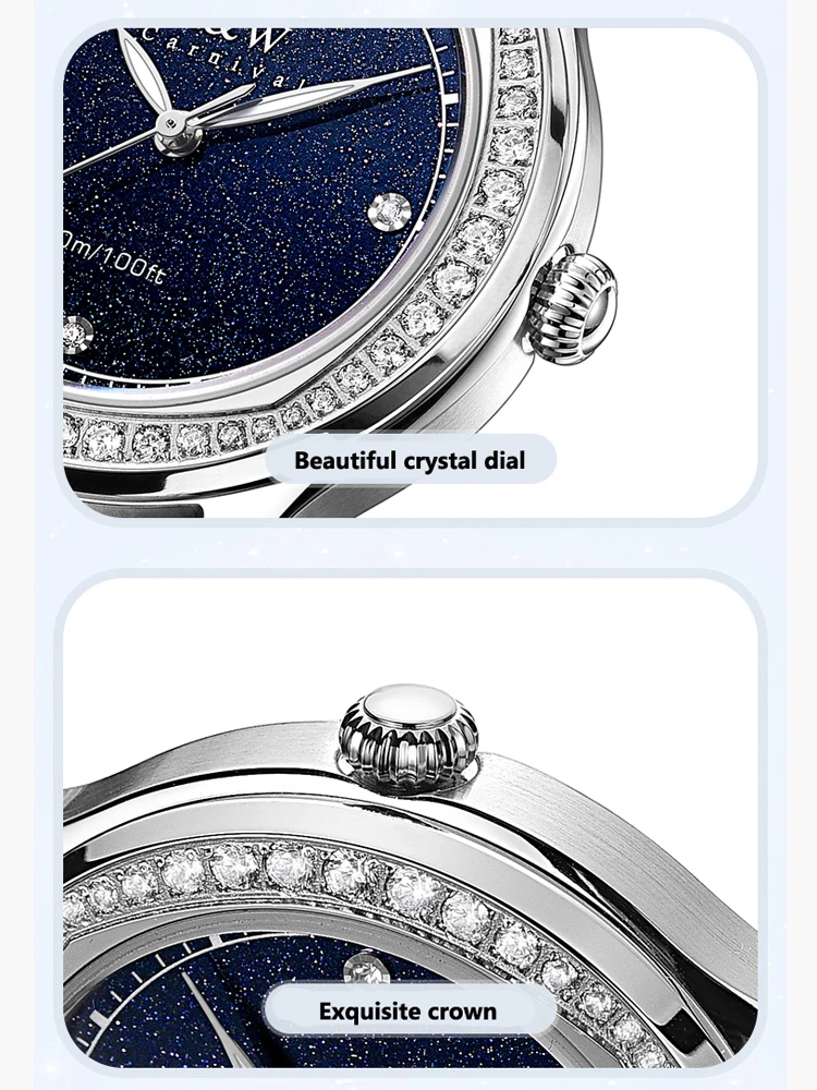 New IW Quartz Wristwatches for Wommen Luxury Rhinestones Starry Sky Dial Fashion Watches High-quality Leather Strap reloj mujer