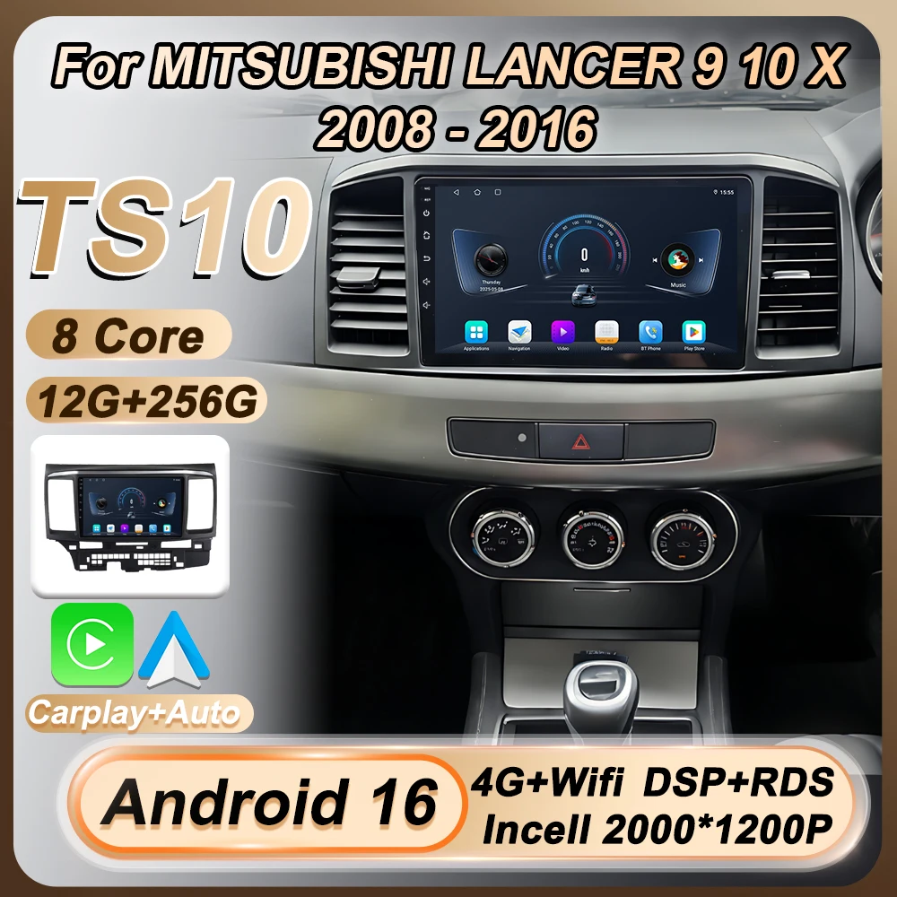 Фото Беспроводной CarPlay Auto 9 дюймов для MITSUBISHI LANCER 9 10 X 2008-2016, Android 16, автомобильное радио, стерео, GPS, разделенный экран, 8 ядер, FM, DSP №1