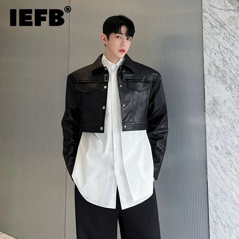 

IEFB Men's Leather Jackets Autumn Winter Niche Design Wide Shoulder Short Pu Coat Trend Male Motorcycle Clothing 2023 New 9C2224