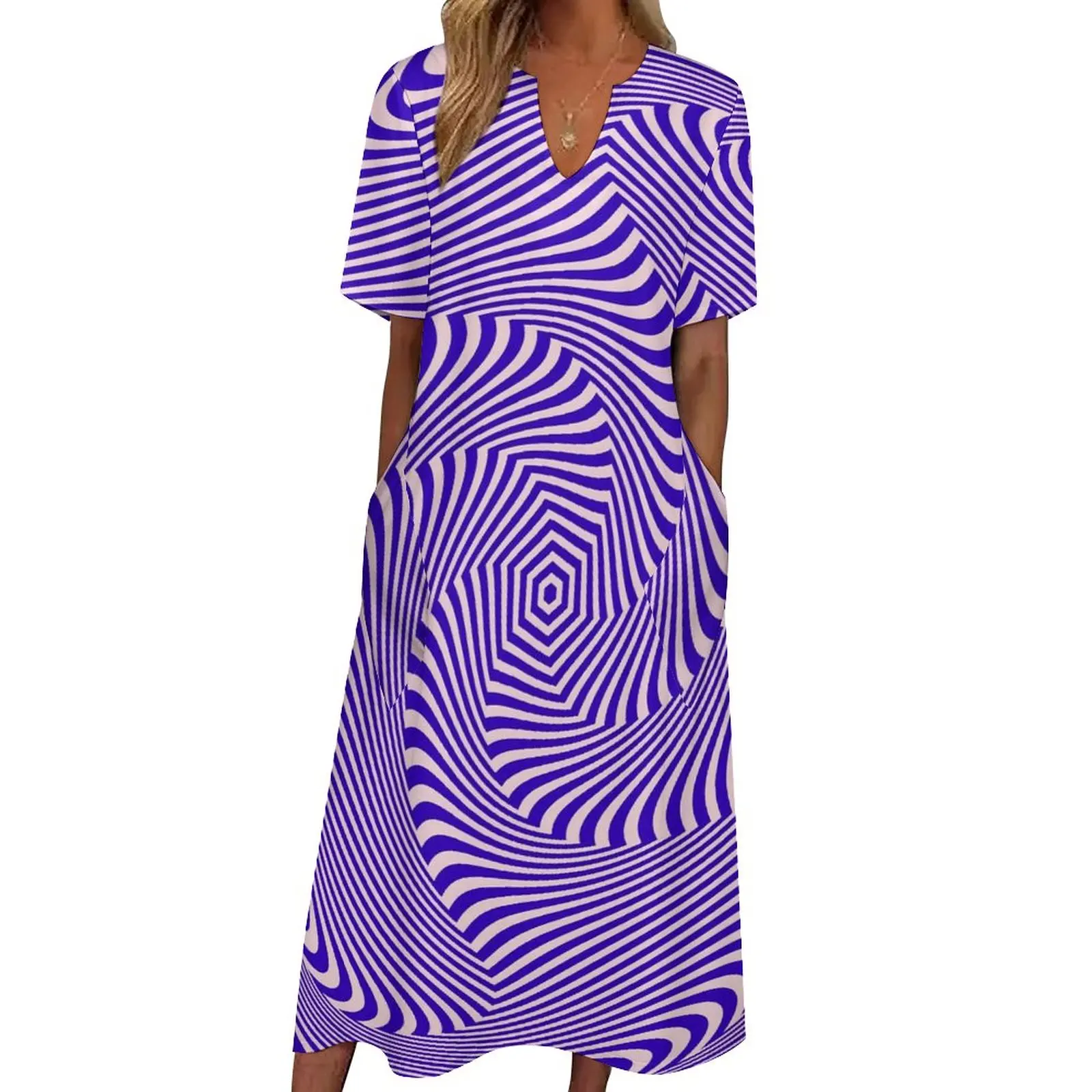

Purple Curve Dress Swirl Lines Print Night Club Maxi Dress Aesthetic Casual Long Dresses Woman V Neck Graphic Oversized Clothing