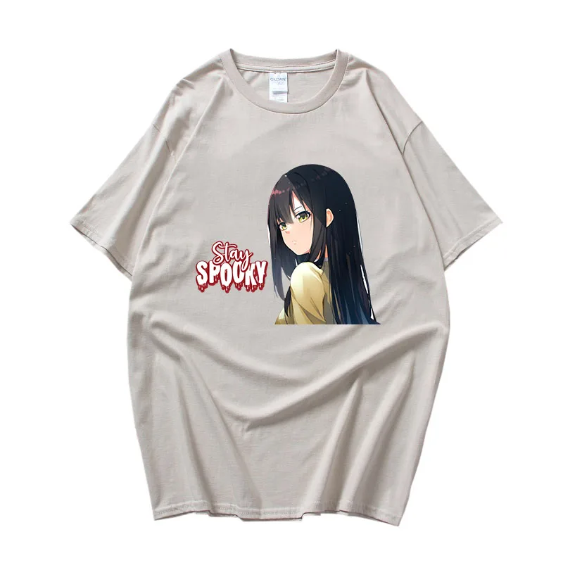 

Mieruko Chan Yotsuya Miko T-shirts Women/men Stay Spooky Prevalent Tshirts 100% Cotton High Quality T Shirts Summer Short Sleeve