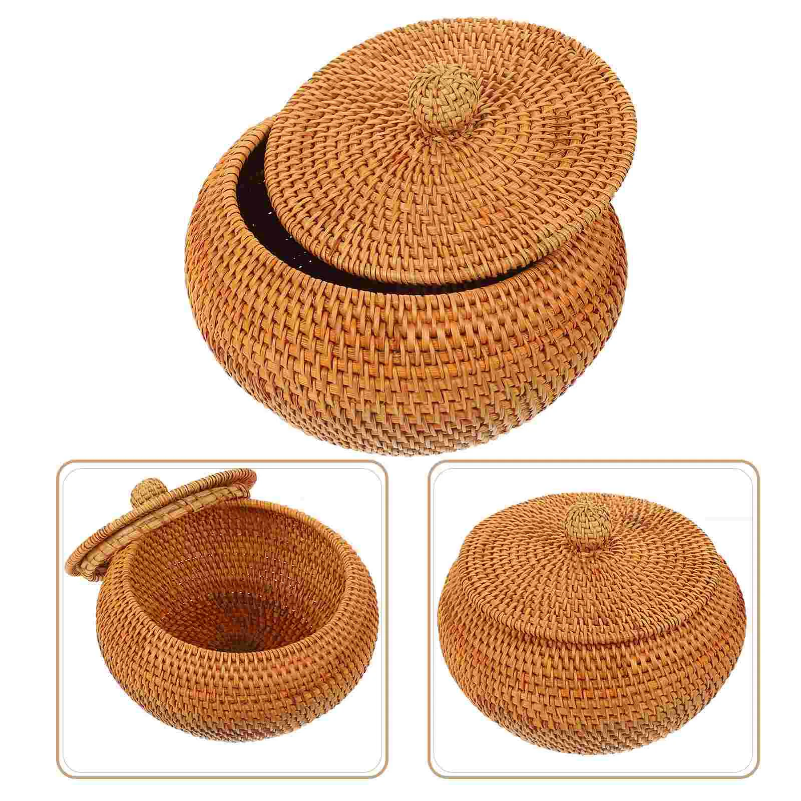 

Rattan Storage Basket Centerpiece Tray Vanity Lid Decorative Fruit Bowls Countertop Baskets Round Dessert Bread