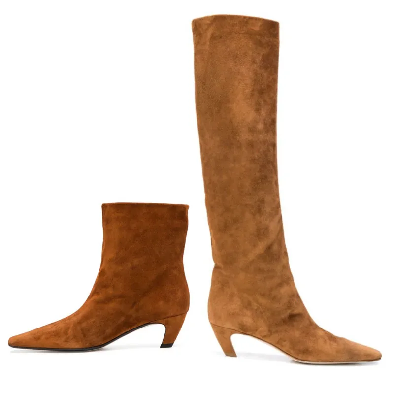 

Женские эластичные ботинки челси, сапоги до колена из нубука и флока, высокие сапоги В рыцарском стиле, большой размер 34-43, для осени и зимы, 2021