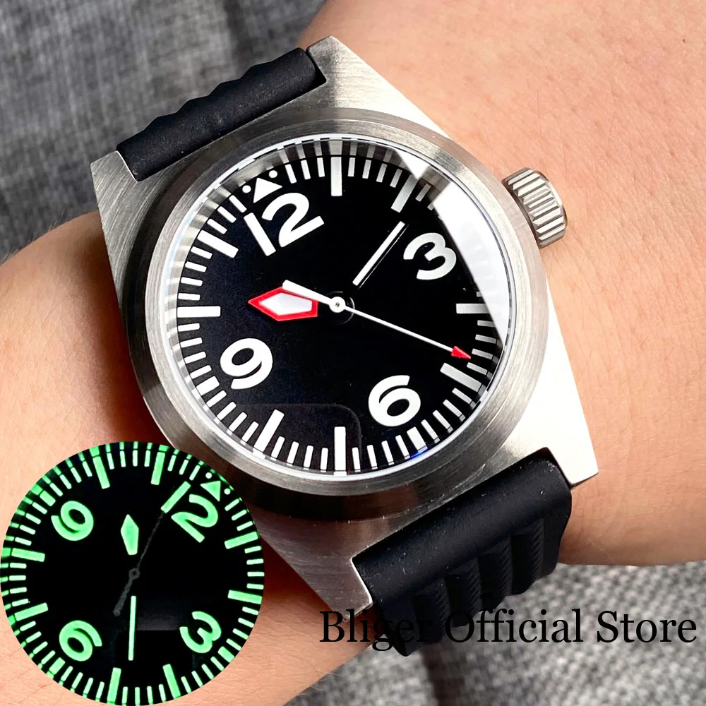 Мужские наручные часы для дайвинга тандорио NH35A PT5000, 38 мм, автоматическая кисточка, искусственное изогнутое сапфировое стекло, зеленый светящийся циферблат, винтовая Корона