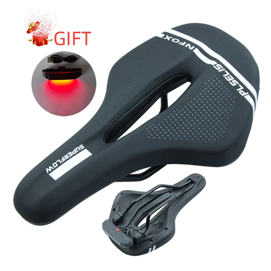 

PLSELIS Road Saddle MTB Bicycle Seat With Warning Taillight USB Charging Mountain Cycling Racing PU Breathable Soft bike Cushion