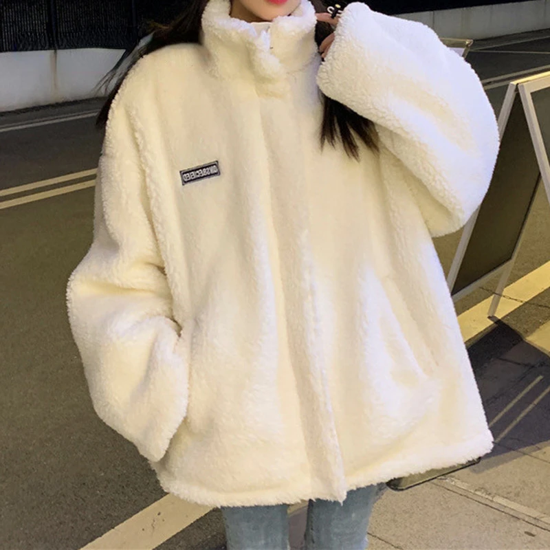 

Winter Thicken Warm Loose Lamb Wool Sweatershirt Oversized Women Korean Teddy Fleece Female Jackets Fashion Causal Coats 2022