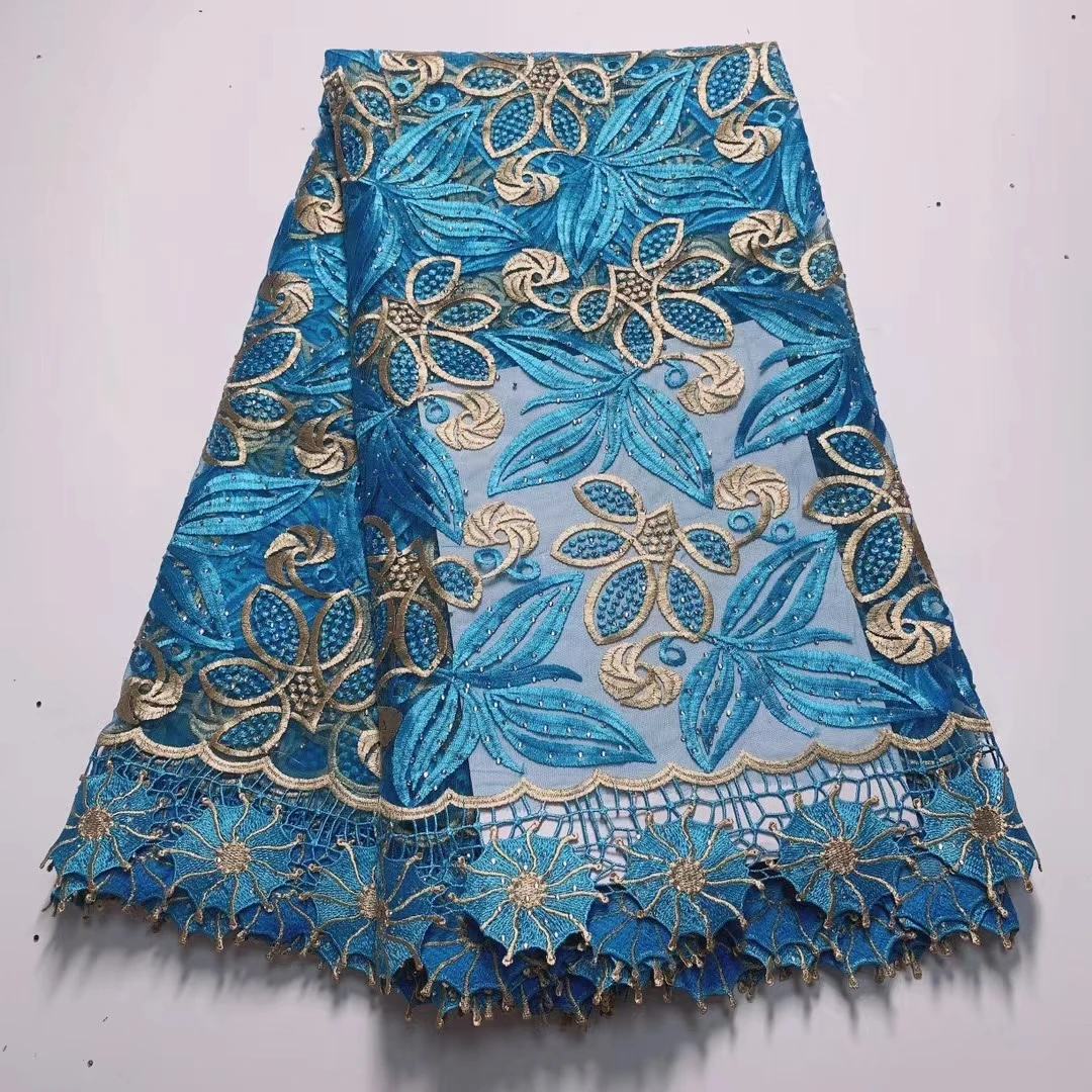 

2022Latest Popular Soft Classic Elegant African Tulle Lace With Stones Fabric For Wedding Party Long Dress KK419_R