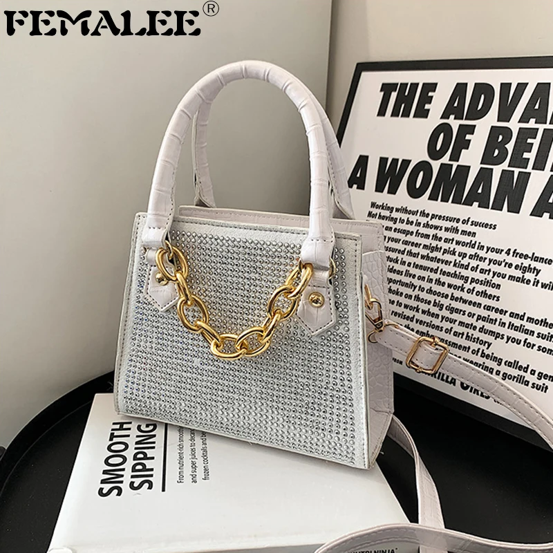 

Crocodile Fashion Diamonds Ladies Trapezoid Tote Handbags Luxury Brand Shiny Chains Shoulder Purses Designer Women Hand Bags