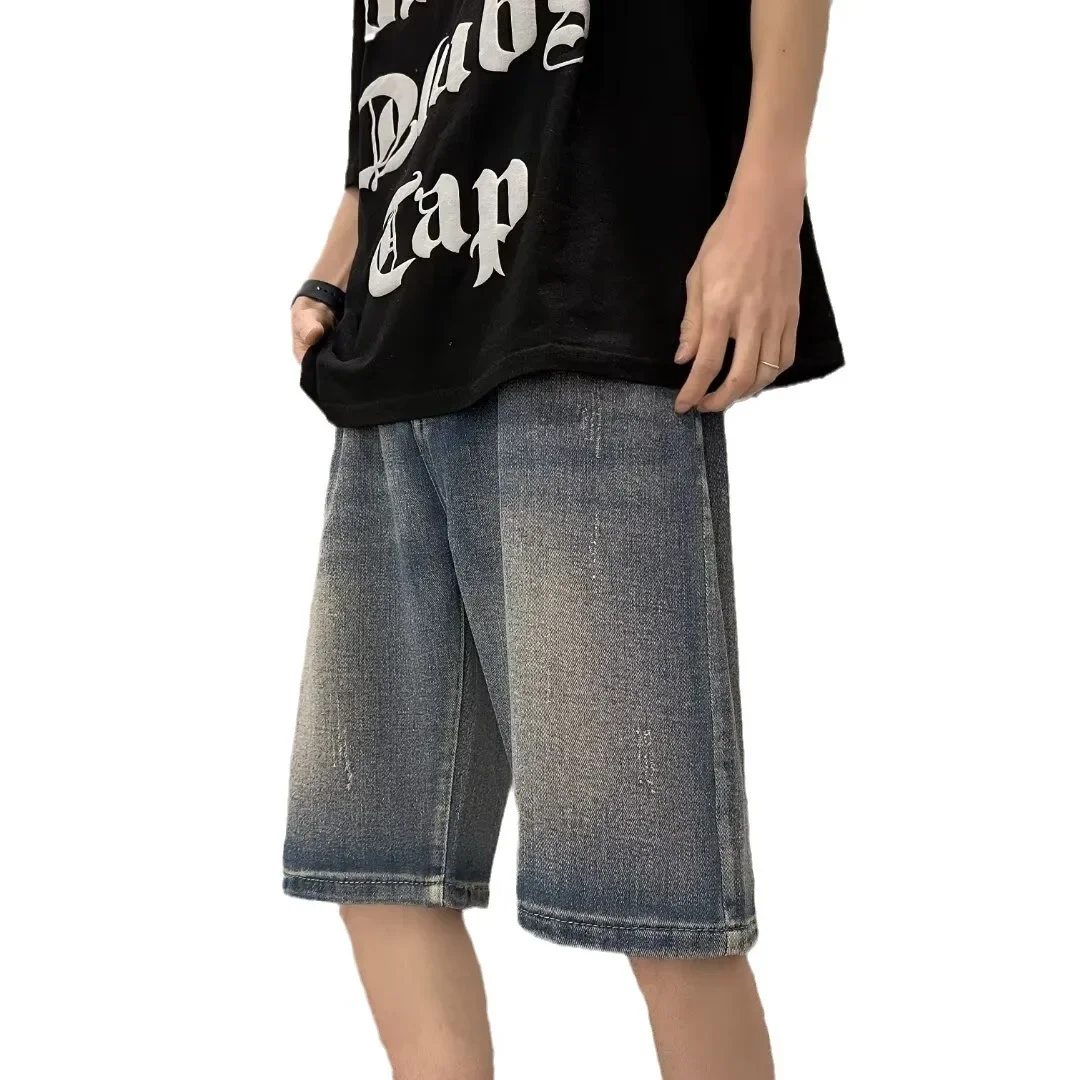 Модные мужские джинсовые шорты свободного кроя повседневные стильные