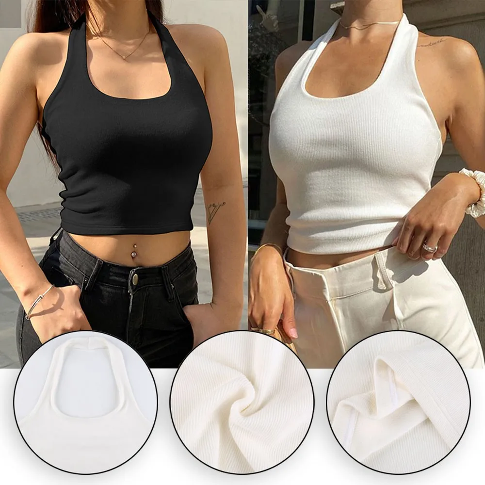 

Women Sexy Tank Top Casual Knit U-neck Vest Girls Ladies Top Halter Backless Tank Crop Tops Топ Женский