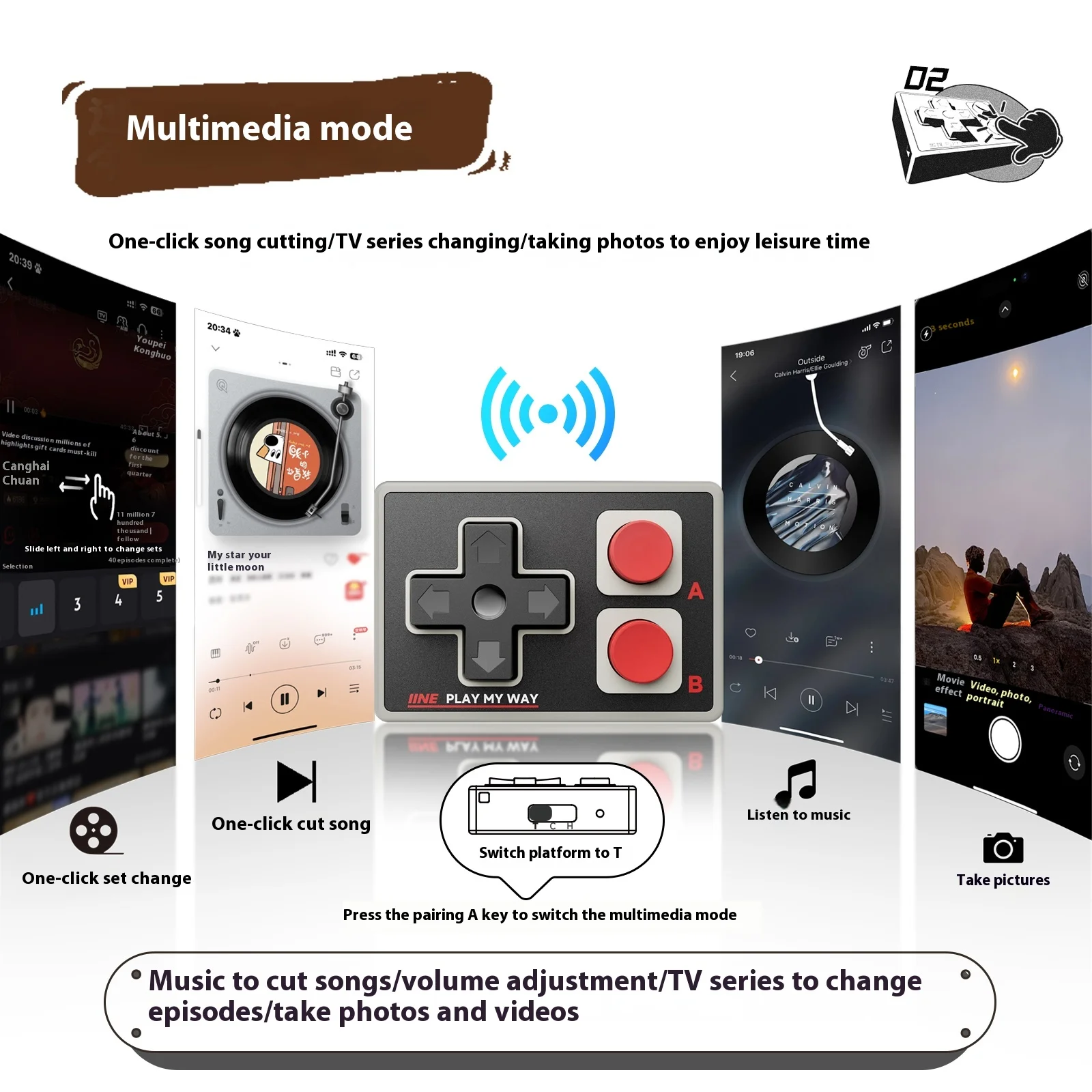 Беспроводной контроллер IINE Gamebrick Mini, многофункциональный геймпад с Bluetooth, джойстик, пульт дистанционного управления, подходит для iPhone и Android (art.: 3920da686308d) - 3920da686308d