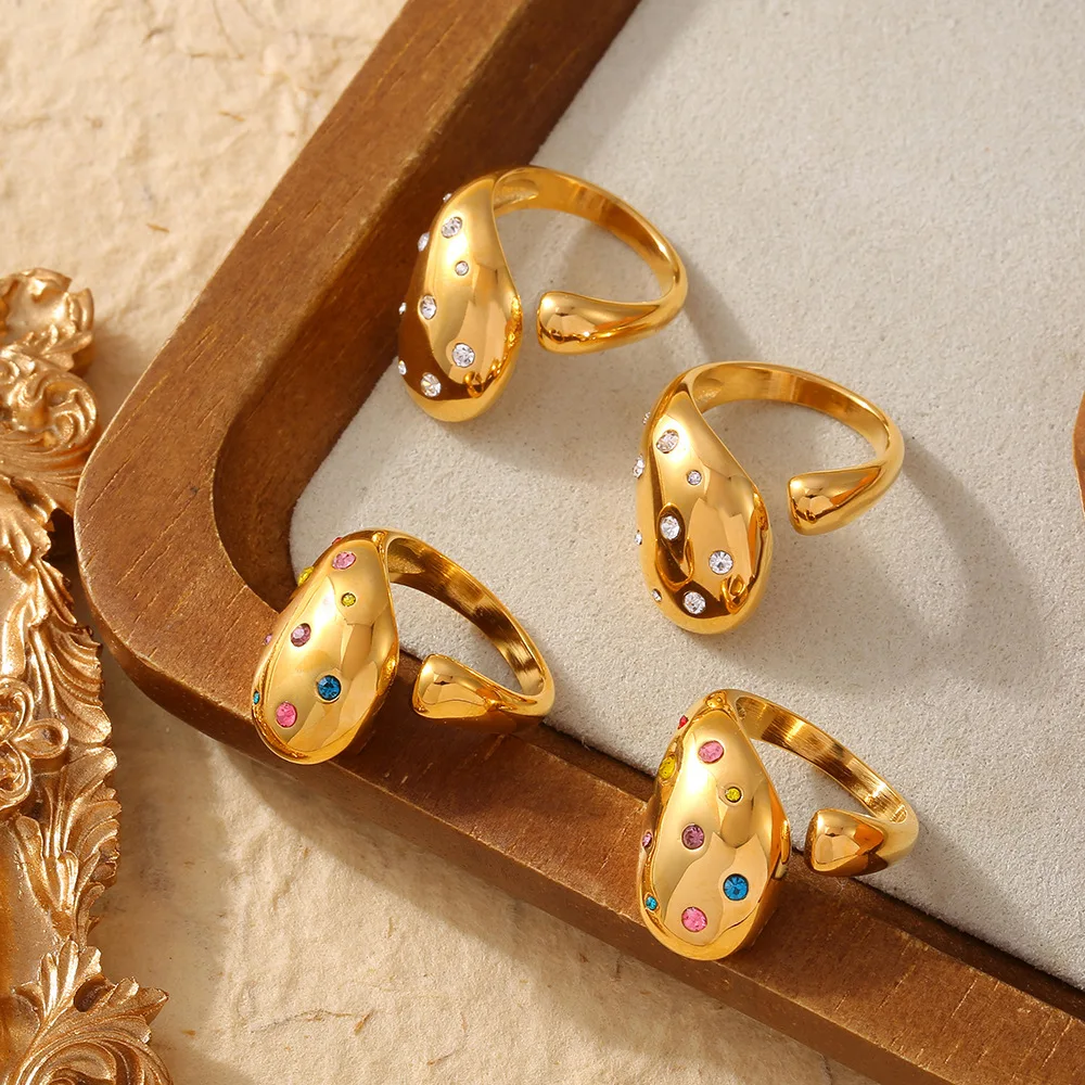 markii Trendy Pierścionki ze stali nierdzewnej dla kobiet 18-karatowe pozłacane wodoodporne geometryczne kolorowe sześcienne cyrkonie pierścionek