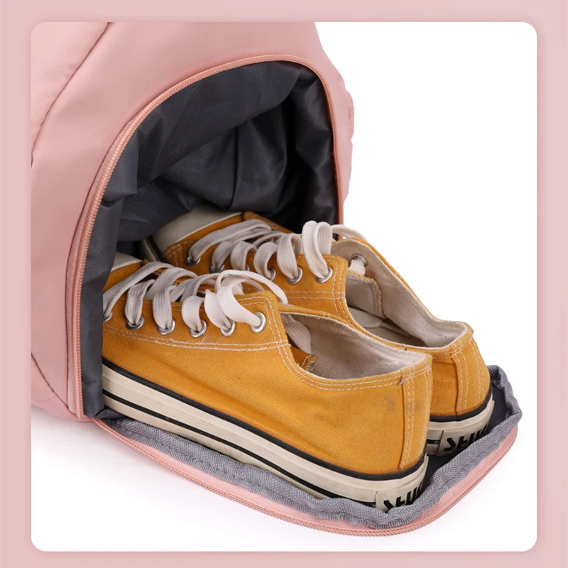 Pink Female Gym Fitness Bag Women'S Weekend Backpack Travel Waterproof Shoulder Handbag Shoes Tennis Outdoors Sports Duffle Bags