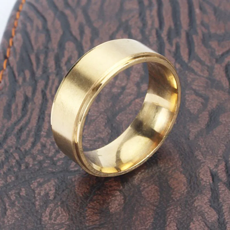 Широкое мужское кольцо из нержавеющей стали матовое золотистое серебристое