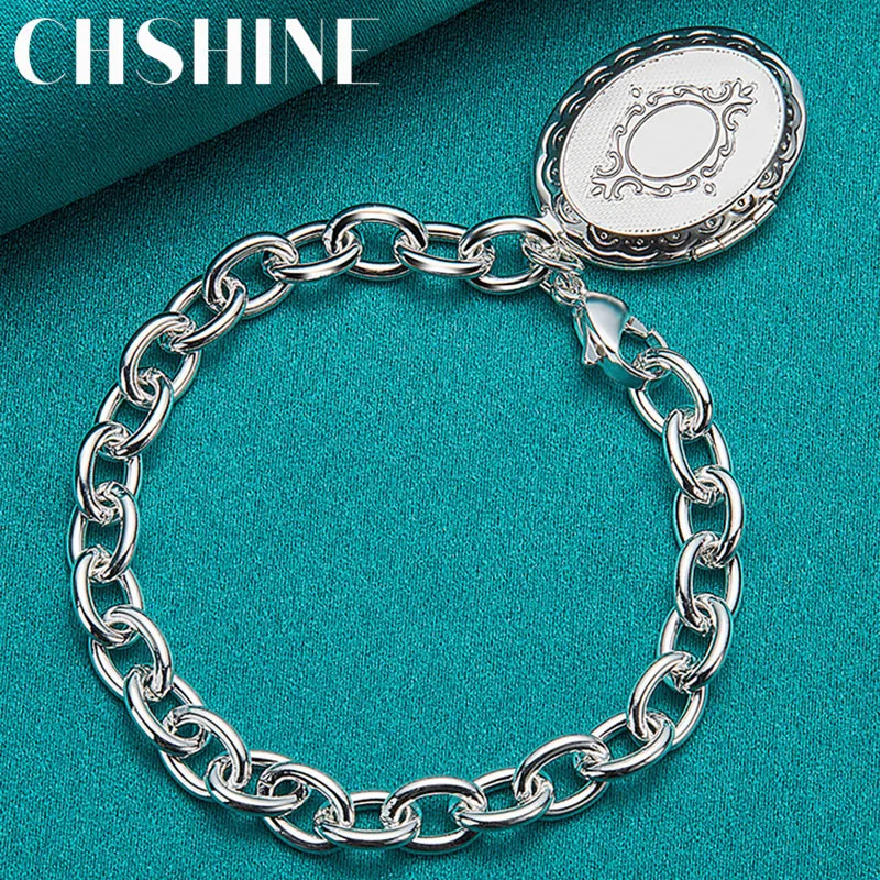 

CHSHINE 925 Sterling Silver Oval Photo Frame Pendant Bracelet for Man Women Wedding Charm Engagement Fashion Jewelry