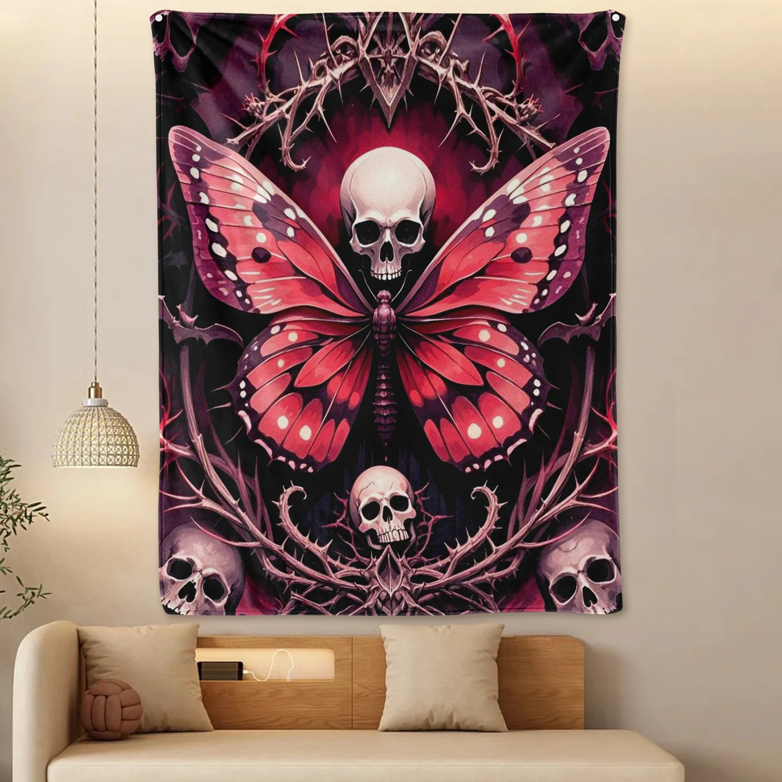 Темно-красный бабочка череп летучая мышь шипы дизайн теплое одеяло для