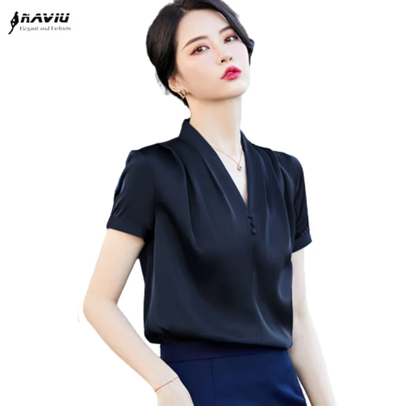 Satin V Neck Shirt Women 2022 New 