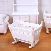 112 dollhouse miniature wooden nursery cradle baby crib dolls furniture white cardle baby bed kids toys